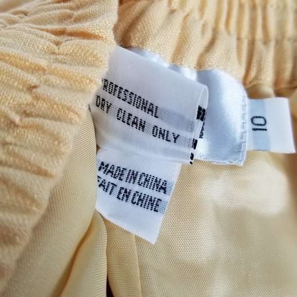 JSong Linen Eyelet Hem Full Length Pants Size 10 Fully Lined Yellow Pockets Zip - Picture 7 of 9